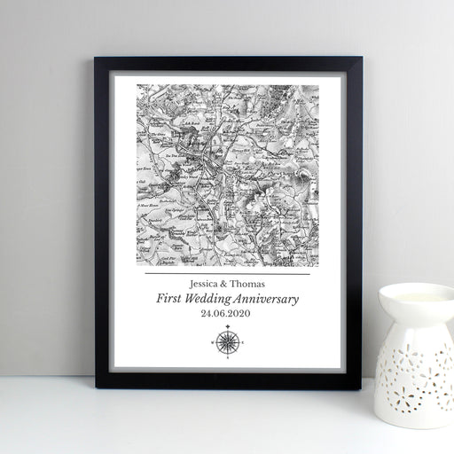 Personalised 1805 - 1874 Old Series Map Compass Black Framed Print - The Gift Cabin UK