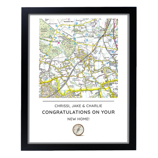 Personalised Present Day Map Compass Black Framed Print - The Gift Cabin UK