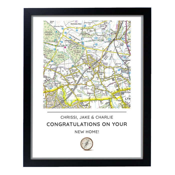 Personalised Present Day Map Compass Black Framed Print - The Gift Cabin UK