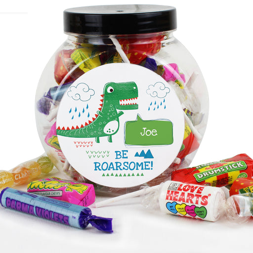 Personalised 'Be Roarsome' Dinosaur Sweet Jar - The Gift Cabin UK