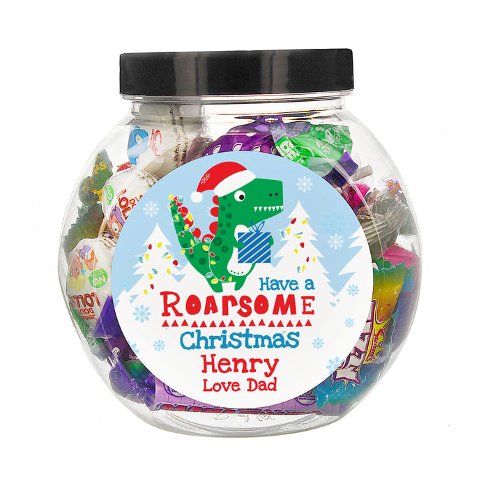 Personalised Dinosaur 'Have a Roarsome Christmas' Sweet Jar - The Gift Cabin UK