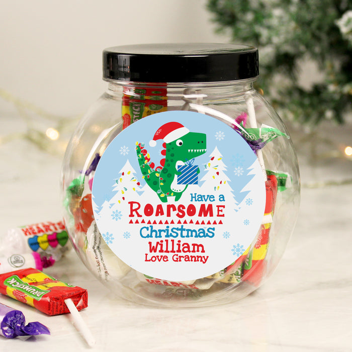 Personalised Dinosaur 'Have a Roarsome Christmas' Sweet Jar - The Gift Cabin UK