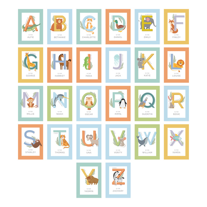 Personalised Animal Alphabet A3 White Framed Print - The Gift Cabin UK