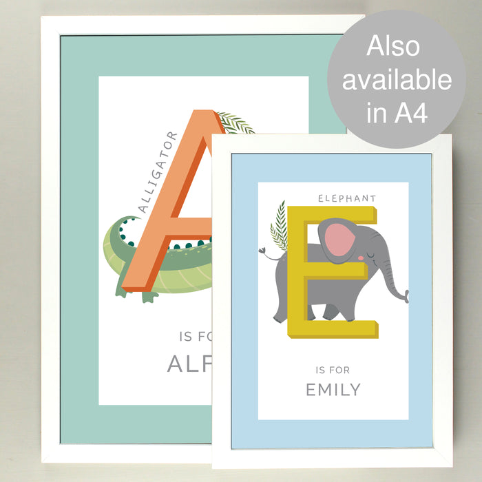 Personalised Animal Alphabet A3 White Framed Print - The Gift Cabin UK