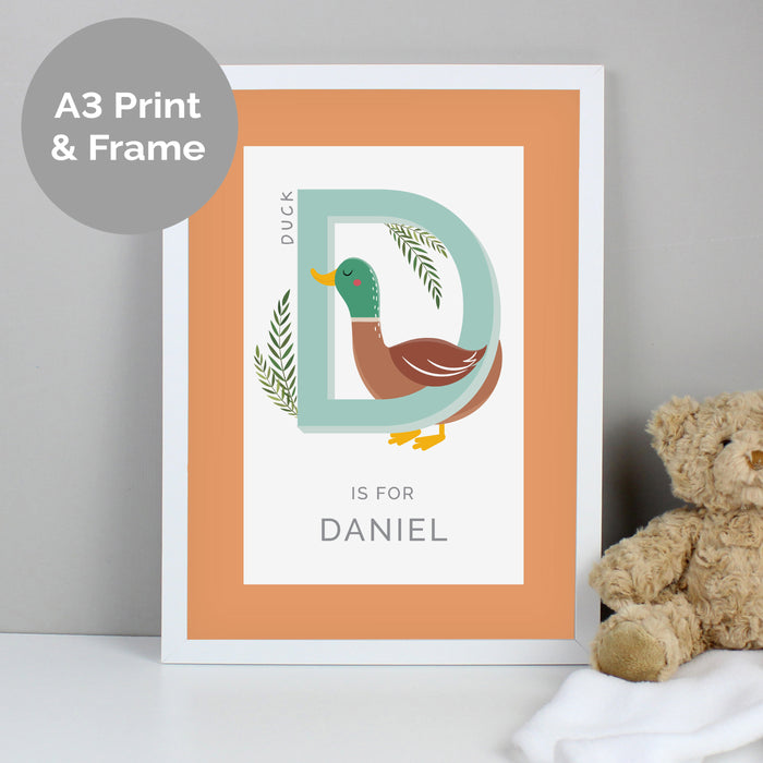 Personalised Animal Alphabet A3 White Framed Print - The Gift Cabin UK