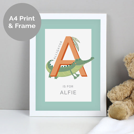 Personalised Animal Alphabet A4 White Framed Print - The Gift Cabin UK