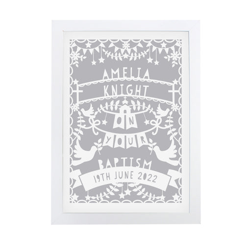 Personalised Grey Papercut Style A4 White Framed Print - The Gift Cabin UK