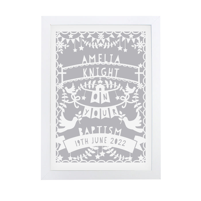 Personalised Grey Papercut Style A4 White Framed Print - The Gift Cabin UK