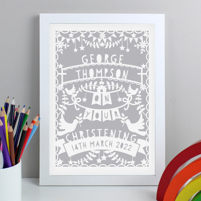 Personalised Grey Papercut Style A4 White Framed Print - The Gift Cabin UK