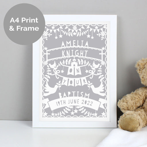 Personalised Grey Papercut Style A4 White Framed Print - The Gift Cabin UK