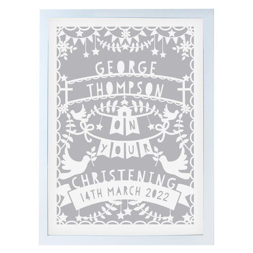 Personalised Grey Papercut Style A3 White Framed Print - The Gift Cabin UK