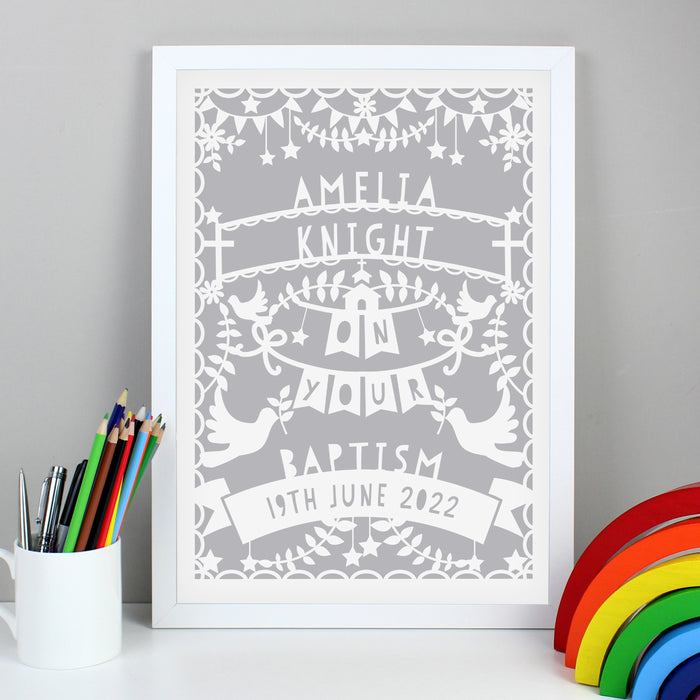 Personalised Grey Papercut Style A3 White Framed Print - The Gift Cabin UK