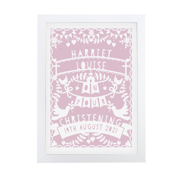 Personalised Pink Papercut Style A4 White Framed Print - The Gift Cabin UK