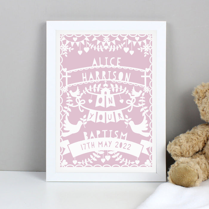 Personalised Pink Papercut Style A4 White Framed Print - The Gift Cabin UK