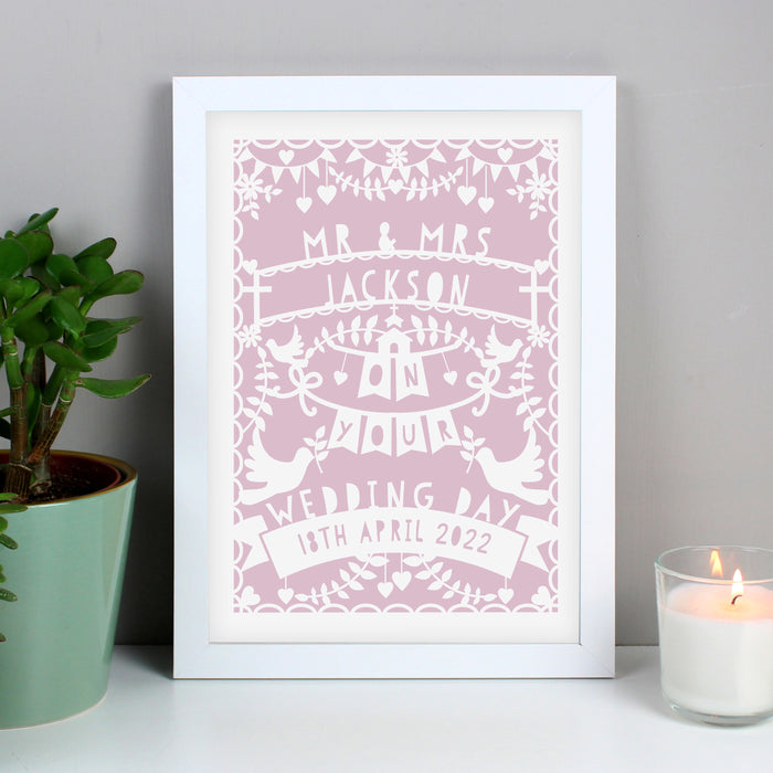 Personalised Pink Papercut Style A4 White Framed Print - The Gift Cabin UK