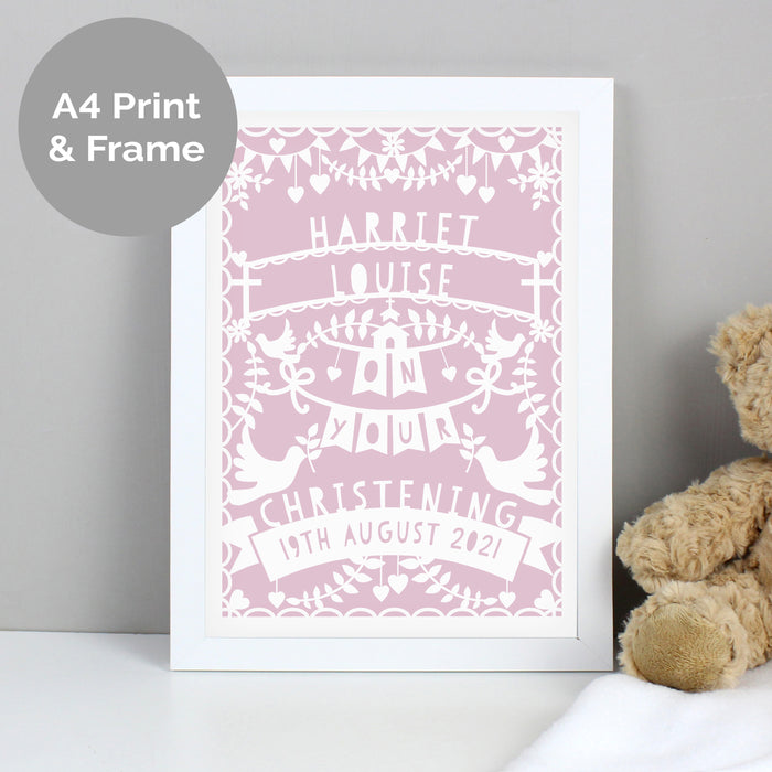 Personalised Pink Papercut Style A4 White Framed Print - The Gift Cabin UK