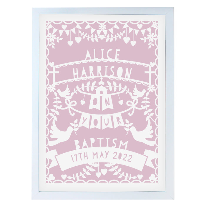 Personalised Pink Papercut Style A3 White Framed Print - The Gift Cabin UK