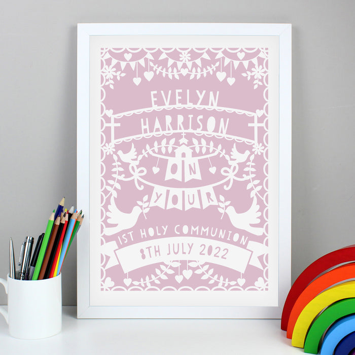 Personalised Pink Papercut Style A3 White Framed Print - The Gift Cabin UK