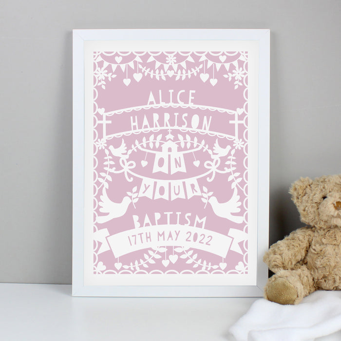 Personalised Pink Papercut Style A3 White Framed Print - The Gift Cabin UK