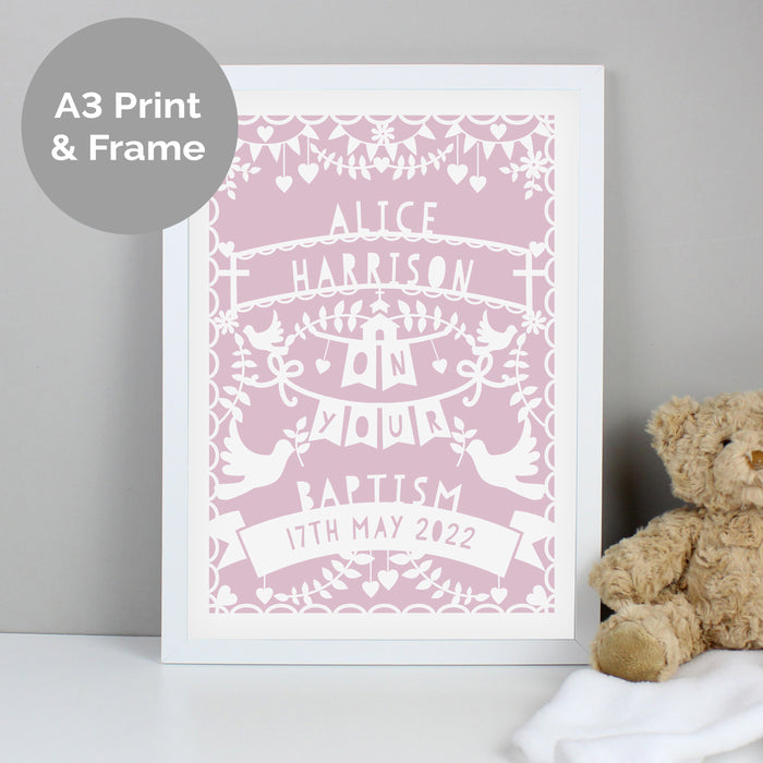 Personalised Pink Papercut Style A3 White Framed Print - The Gift Cabin UK