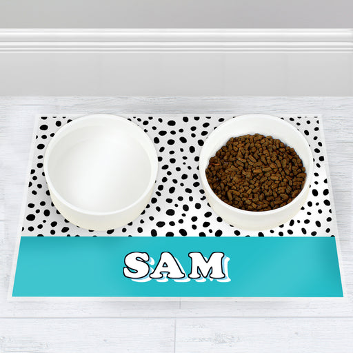 Personalised Blue Spots Dog Pet Bowl Mat - The Gift Cabin UK