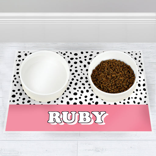 Personalised Pink Spots Dog Pet Bowl Mat - The Gift Cabin UK