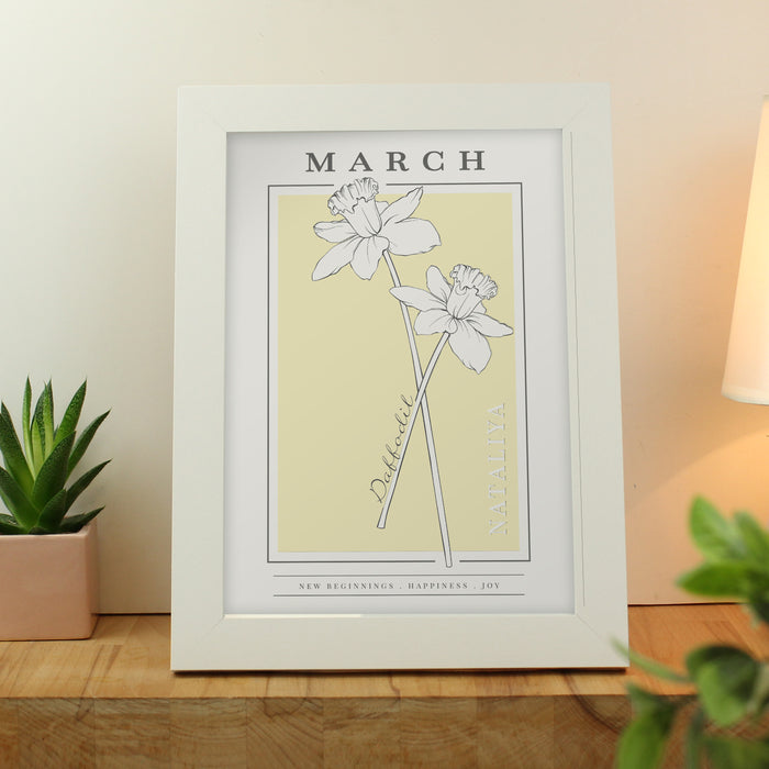 Personalised Birth Flower White A4 Framed Print - The Gift Cabin UK