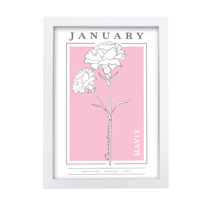 Personalised Birth Flower White A4 Framed Print - The Gift Cabin UK