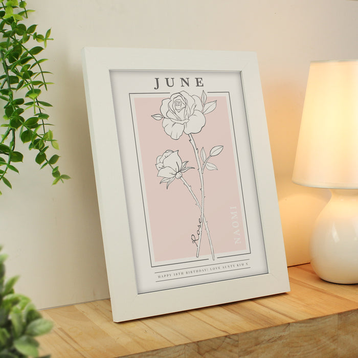 Personalised Birth Flower White A4 Framed Print - The Gift Cabin UK