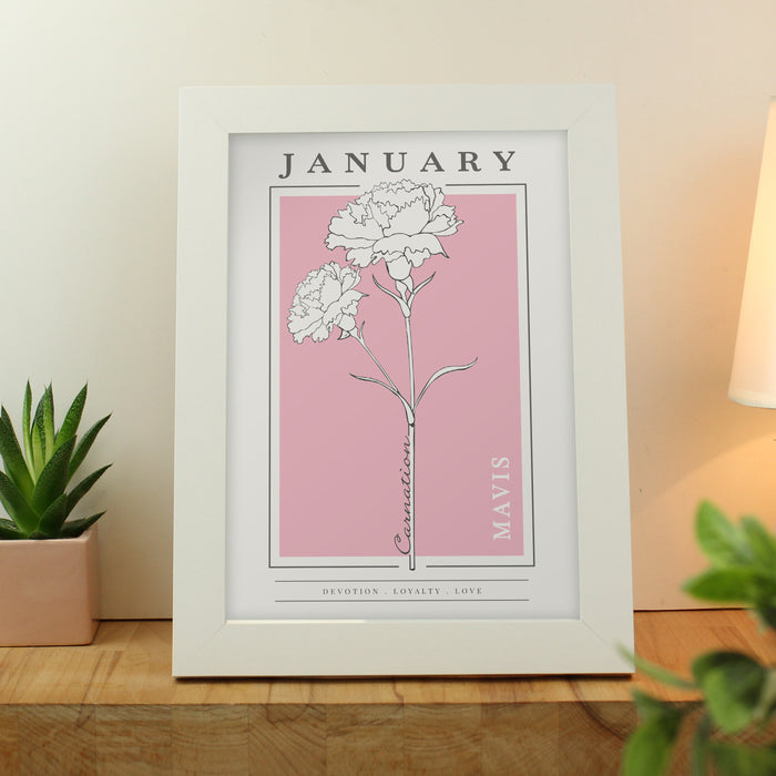 Personalised Birth Flower White A4 Framed Print - The Gift Cabin UK