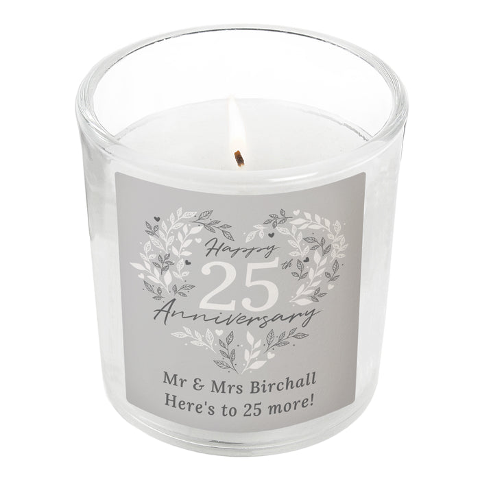 Personalised 25th Silver Wedding Anniversary Candle Jar