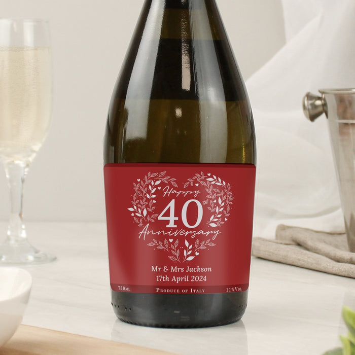 Personalised 40th Ruby Wedding Anniversary Prosecco - The Gift Cabin UK