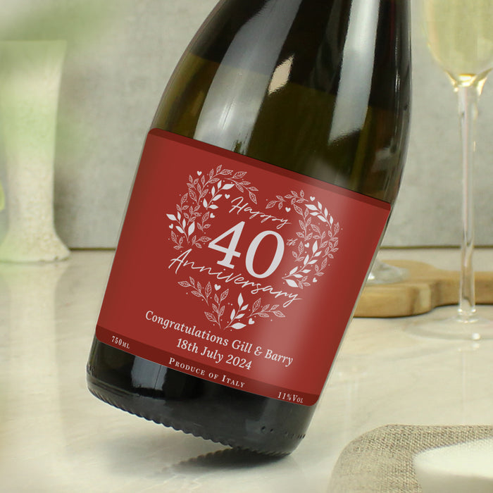 Personalised 40th Ruby Wedding Anniversary Prosecco - The Gift Cabin UK