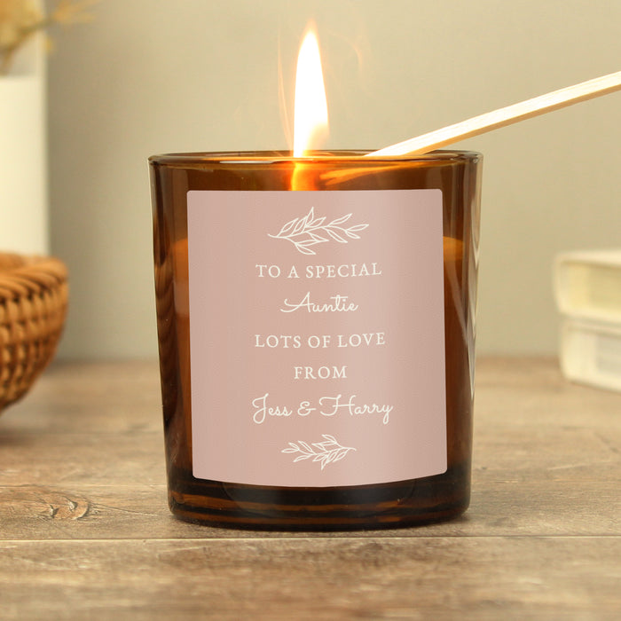 Personalised Pink Label Amber Glass Candle