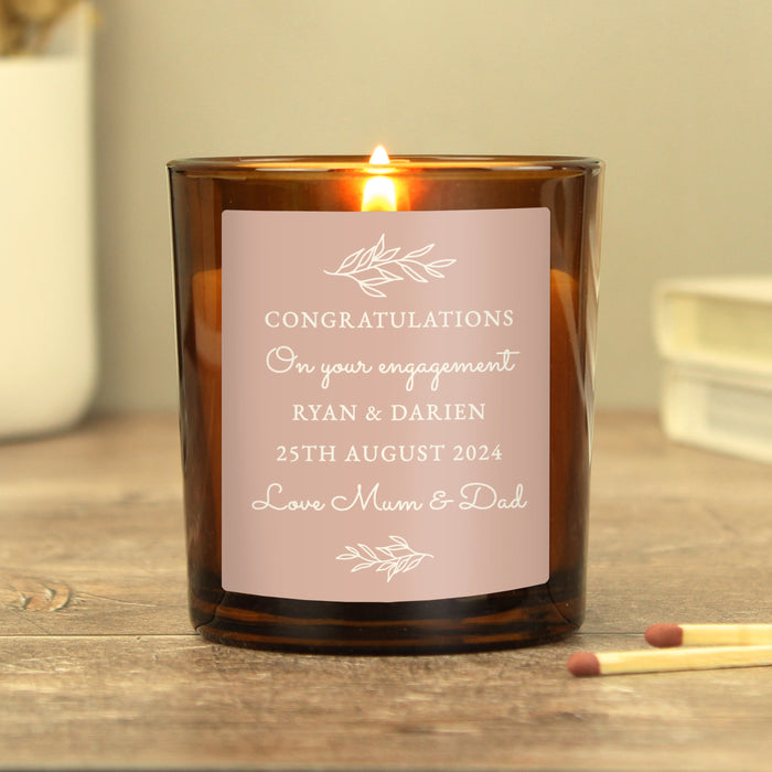 Personalised Pink Label Amber Glass Candle