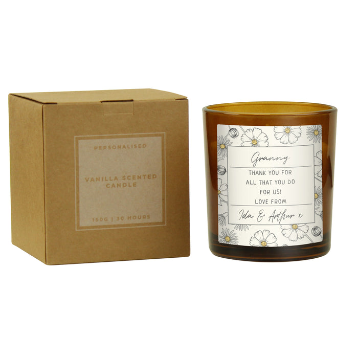 Personalised Floral Amber Glass Candle