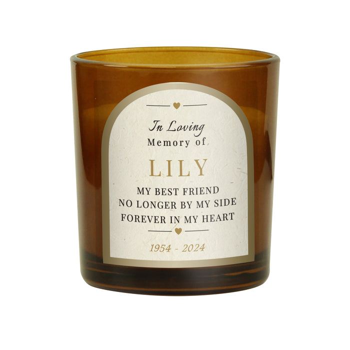 Personalised In Loving Memory Amber Glass Candle