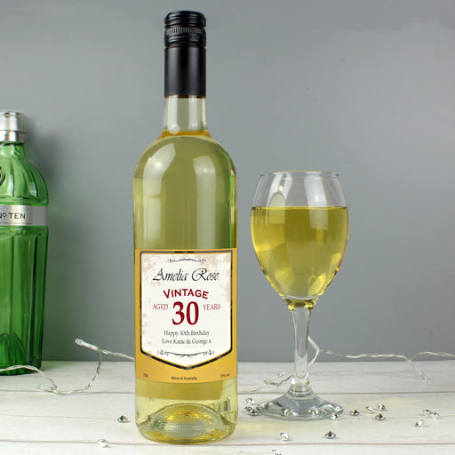 Personalised White Wine Vintage Age Label - The Gift Cabin UK