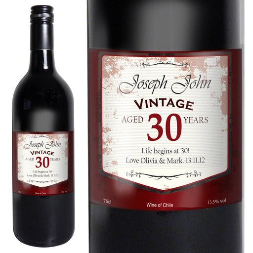 Personalised Red Wine Vintage Age Label - The Gift Cabin UK