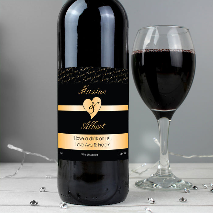 Personalised Couples Heart Red Wine- Black Design - The Gift Cabin UK