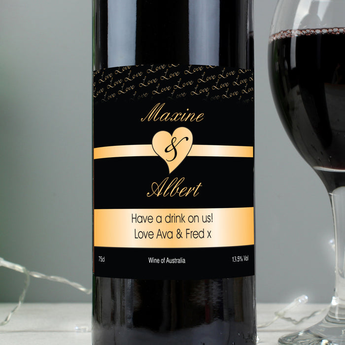 Personalised Couples Heart Red Wine- Black Design - The Gift Cabin UK