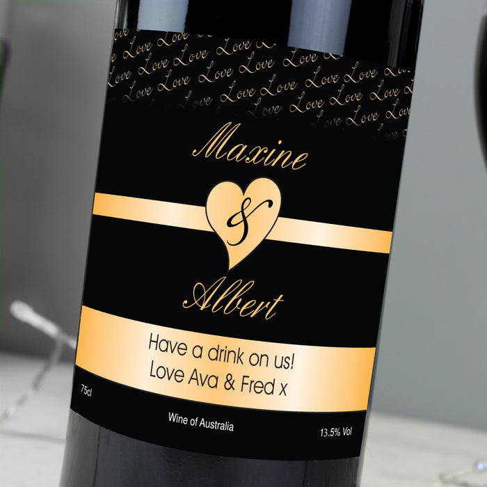 Personalised Couples Heart Red Wine- Black Design - The Gift Cabin UK