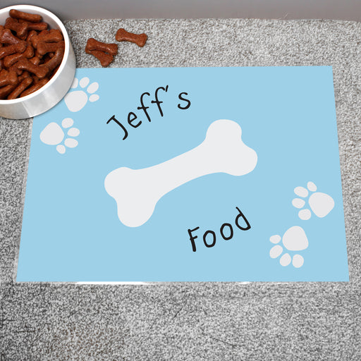 Personalised Blue Paw Print Dog Pet Bowl Mat - The Gift Cabin UK