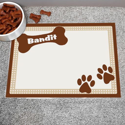 Personalised Brown Dotty Dog Pet Bowl Mat - The Gift Cabin UK