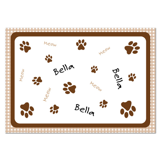 Personalised Brown Gingham Cat Pet Bowl Mat - The Gift Cabin UK