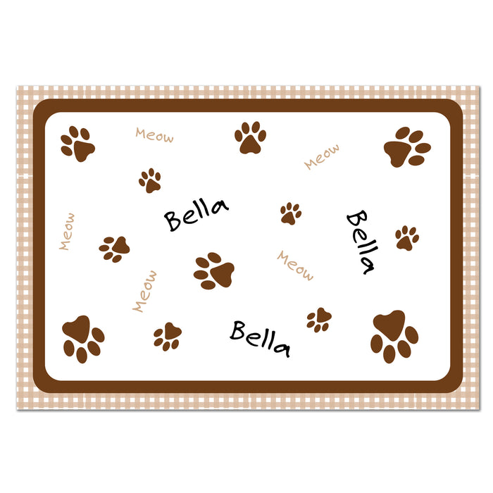 Personalised Brown Gingham Cat Pet Bowl Mat - The Gift Cabin UK