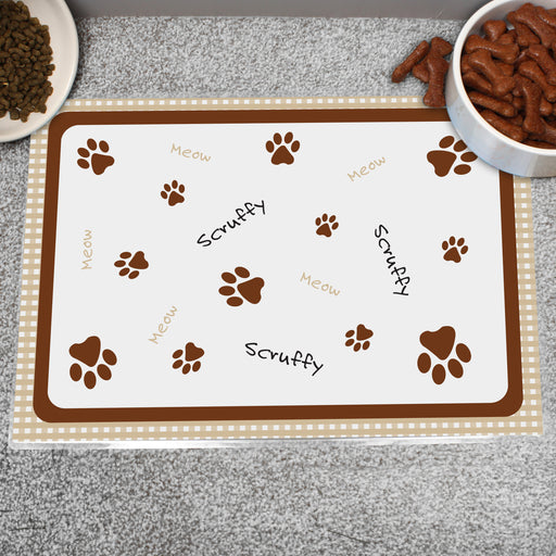 Personalised Brown Gingham Cat Pet Bowl Mat - The Gift Cabin UK