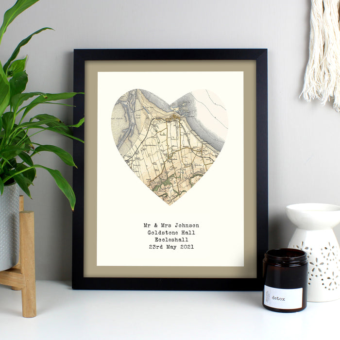 Personalised 1896 - 1904 Revised Map Heart Black Framed Print - The Gift Cabin UK