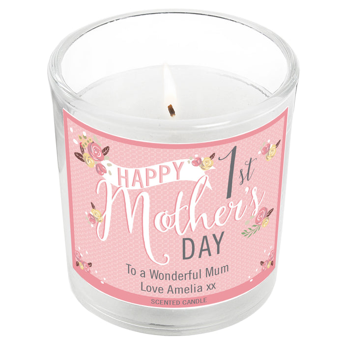 Personalised Floral Bouquet 1st Mothers Day Scented Jar Candle