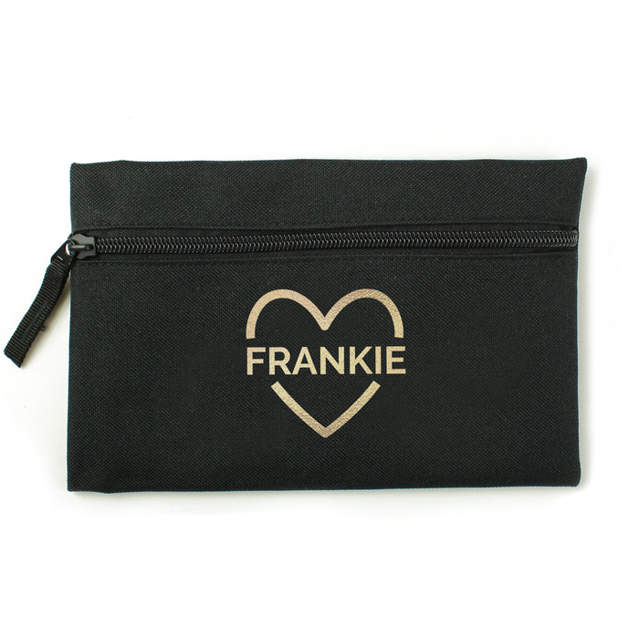 Personalised Gold Heart Black Pencil Case